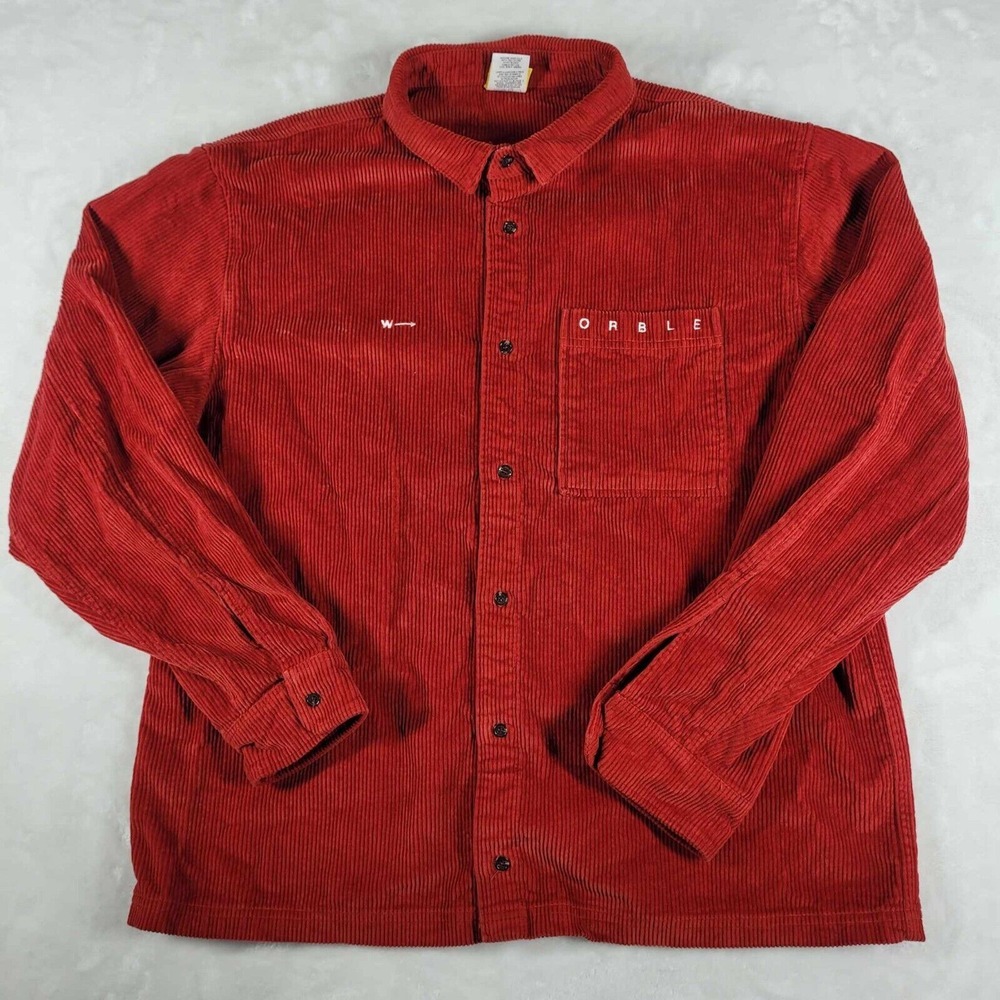 WORBLE Corduroy Long Sleeve Button Up Shirt Men's XL‎ Red Casual Comfort